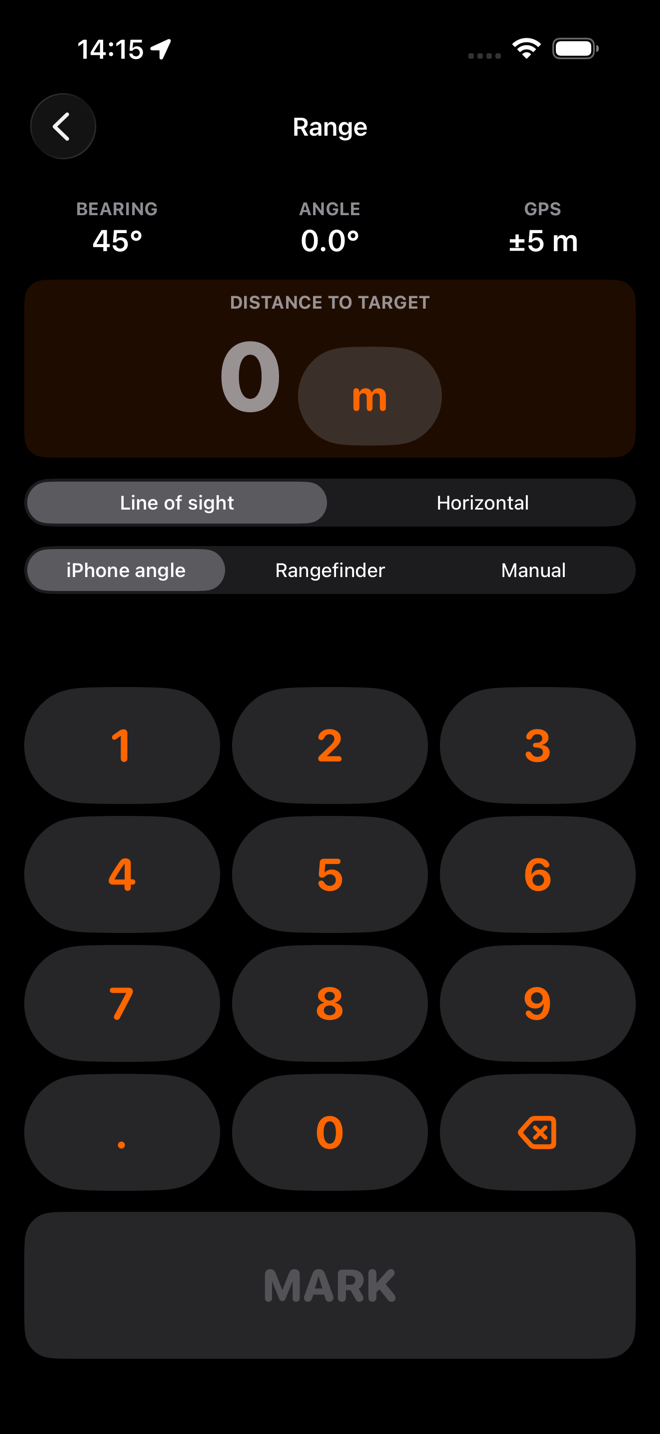 The range entry screen with a large numeric keypad.